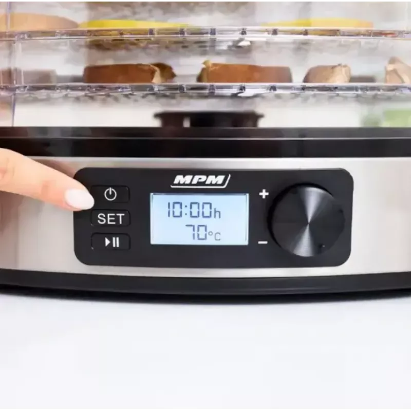 Pārtikas žāvētājs MPM MSG-12 dehidrators, 6 paplātes, 380 W, 35–75 °C, 0,5–36 h taimeris, nerūsējošā tērauda korpuss