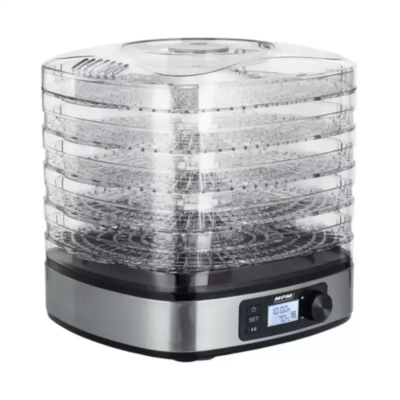 Pārtikas žāvētājs MPM MSG-12 dehidrators, 6 paplātes, 380 W, 35–75 °C, 0,5–36 h taimeris, nerūsējošā tērauda korpuss