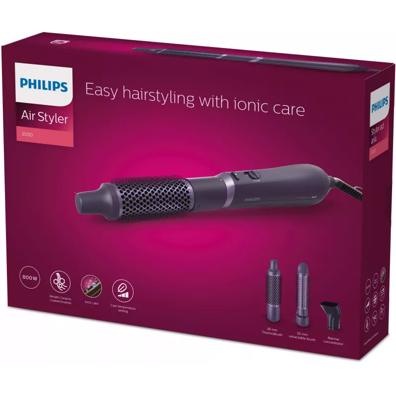 Matu veidošanas komplekts Philips 3000 series BHA305/00 — 800 W, 3 sildīšanas līmeņi, 3 uzgaļi, violeta