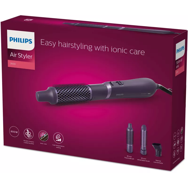 Matu veidošanas komplekts Philips 3000 series BHA305/00 — 800 W, 3 sildīšanas līmeņi, 3 uzgaļi, violeta
