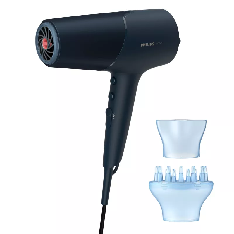 Matu žāvētājs Philips BHD512/00 2300 W, 6 siltuma/ātruma iestatījumi, jonizācija, difuzors un koncentrators, tumši zils