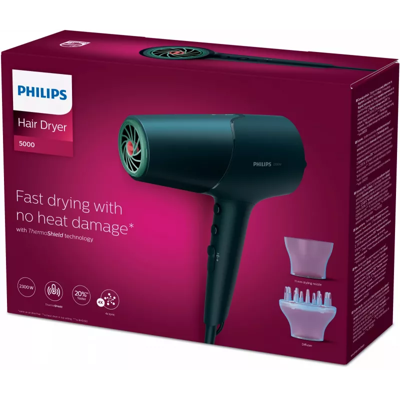 Matu žāvētājs Philips BHD512/00 2300 W, 6 siltuma/ātruma iestatījumi, jonizācija, difuzors un koncentrators, tumši zils