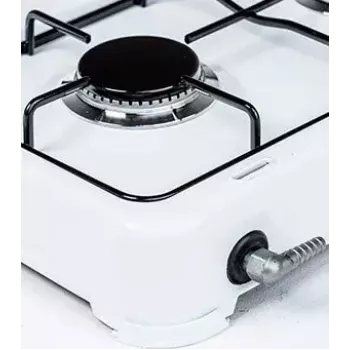 Gas hob Ravanson K-02T 2-zone tabletop stove, LPG G30, 3.71 kW, enamel surface, rotary control, metal grate