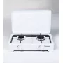 Gas hob Ravanson K-02T 2-zone tabletop stove, LPG G30, 3.71 kW, enamel surface, rotary control, metal grate