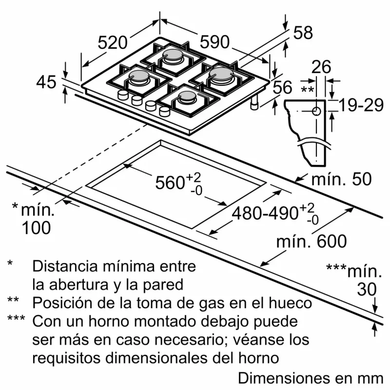Siemens iQ500 EP6A6PI10 plīts virsma Melna Iebūvējama 59 cm Gāze 4 zona(s)