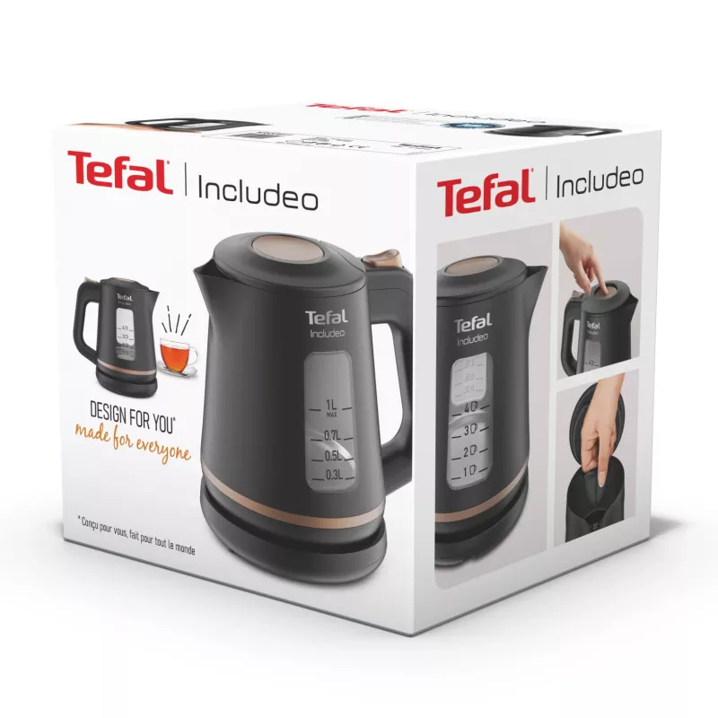 Tefal Includeo KI5338 elektriskā tējkanna 1 L 2400 W Melna