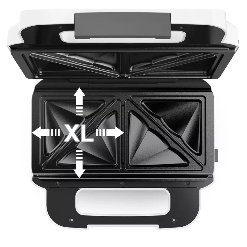 Sendviču cepējs Tefal SW7011 — 850 W, nerūsējošais tērauds un balta, kompakts 238×276×98 mm