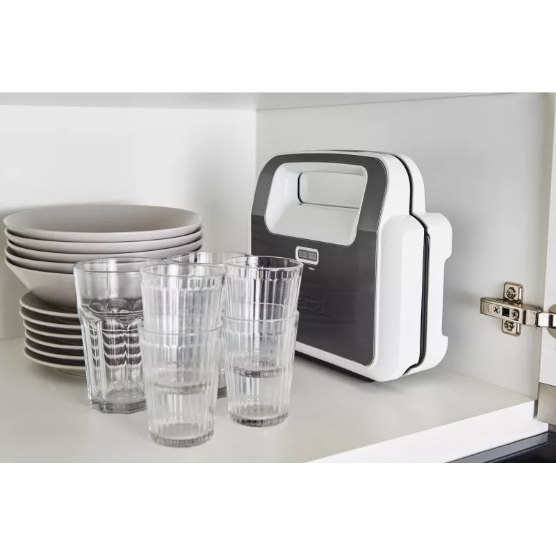 Sendviču cepējs Tefal SW7011 — 850 W, nerūsējošais tērauds un balta, kompakts 238×276×98 mm