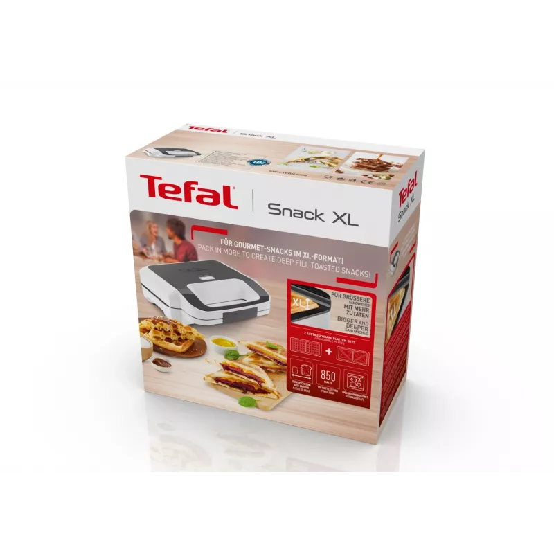 Sendviču cepējs Tefal SW7011 — 850 W, nerūsējošais tērauds un balta, kompakts 238×276×98 mm