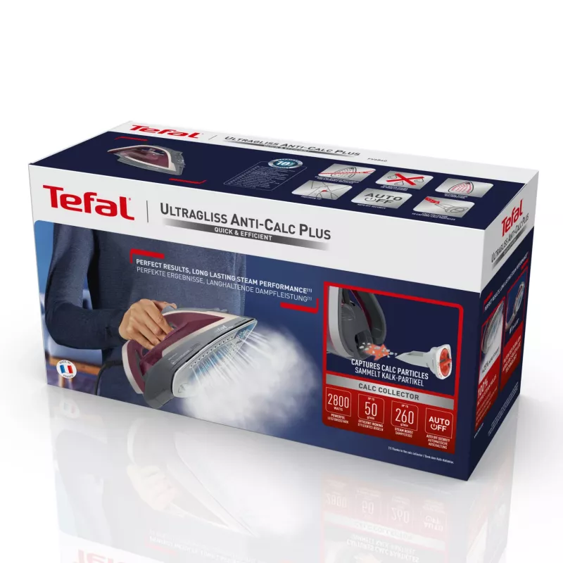 Tefal Ultragliss Anti-Calc Plus FV6840 tvaika gludeklis, 2800 W, violets, sudrabains