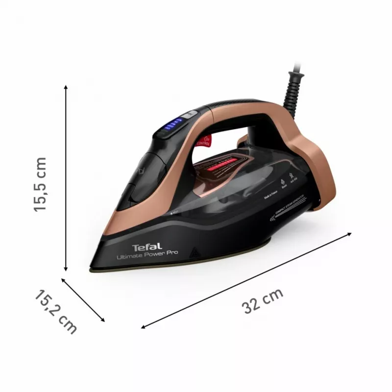 Tefal Ultimate Power Pro FV9E50 sausais un tvaika gludeklis, Durilium AirGlide Autoclean zole, 3200 W, melns, varš