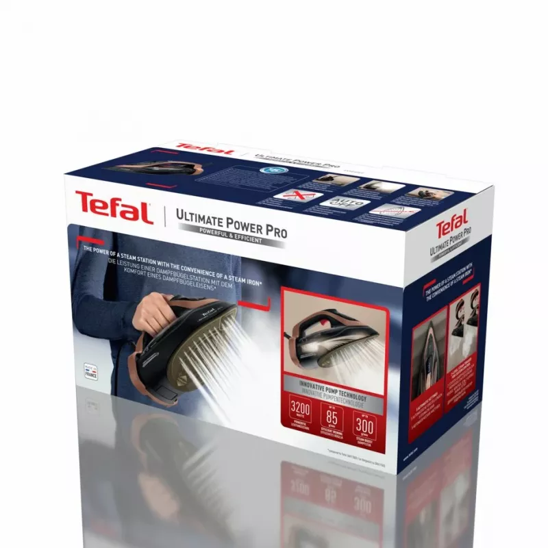 Tefal Ultimate Power Pro FV9E50 sausais un tvaika gludeklis, Durilium AirGlide Autoclean zole, 3200 W, melns, varš