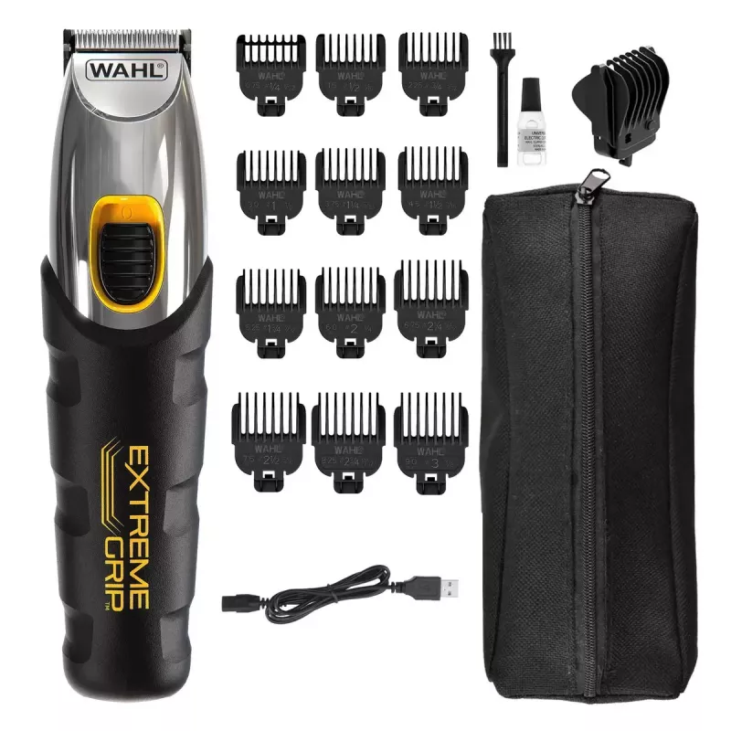 Matu griežamā mašīnīte Wahl Extreme Grip AC/Battery, bezvada, Li‑Ion, 240 min darbības laiks, 12 garuma pakāpieni, nerūsējošā tērauda asmens, griešanas platums 3 cm, melna