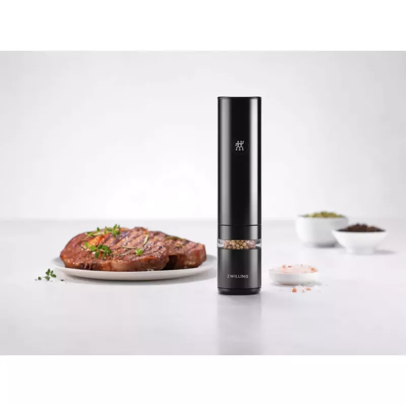 ZWILLING ENFINIGY 53103-701-0 elektriskā sāls un piparu dzirnaviņas, melna plastmasa, augstums 200 mm, litija jonu baterija