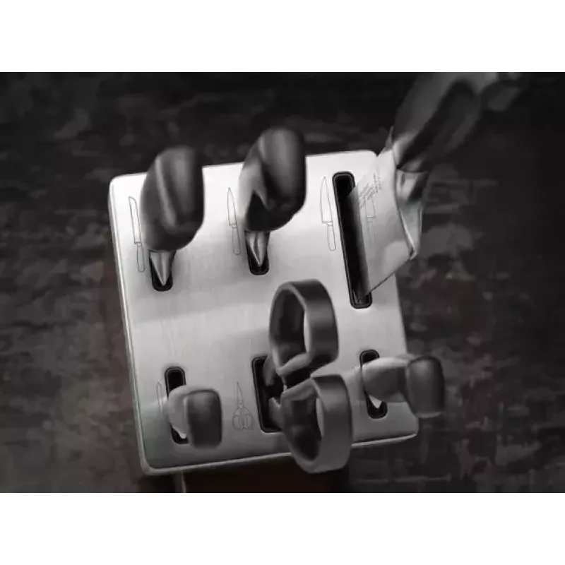 Galda piederumu komplekts ar nazi ZWILLING 35148-507-0 — 7-daļīgs komplekts ar pavārnazi, maizes nazi, nazi dārzeņu mizošanai, virtuves šķērēm, pelēku bloku