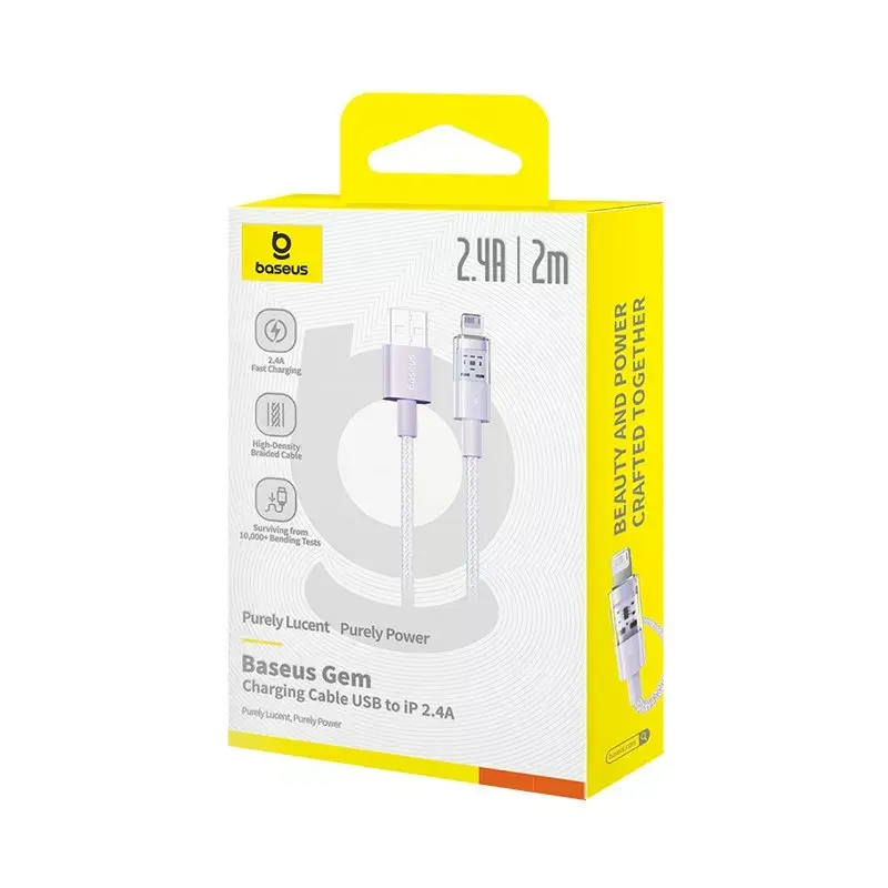 USB uzlādes kabelis Baseus Gem P10373003511-01 — 2 m, 2.4 A, USB-A uz Lightning, violets
