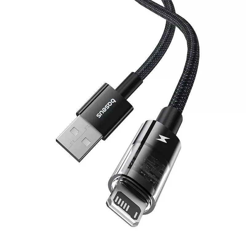 USB uzlādes kabelis Baseus Gem P10373003111-00, 1 m, 2,4 A, neilona apvalks, Lightning, USB-A, melns
