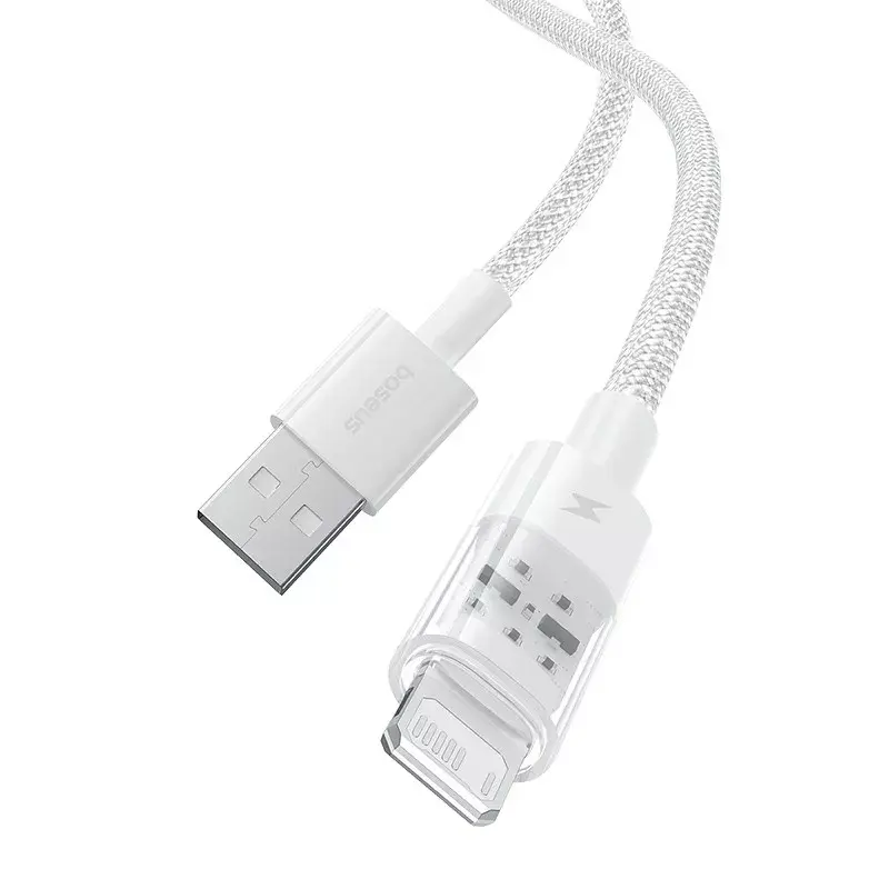 USB uzlādes kabelis Baseus Gem P10373003211-00, 1 m, 2,4 A, Lightning/USB-A, balts, neilona apvalks