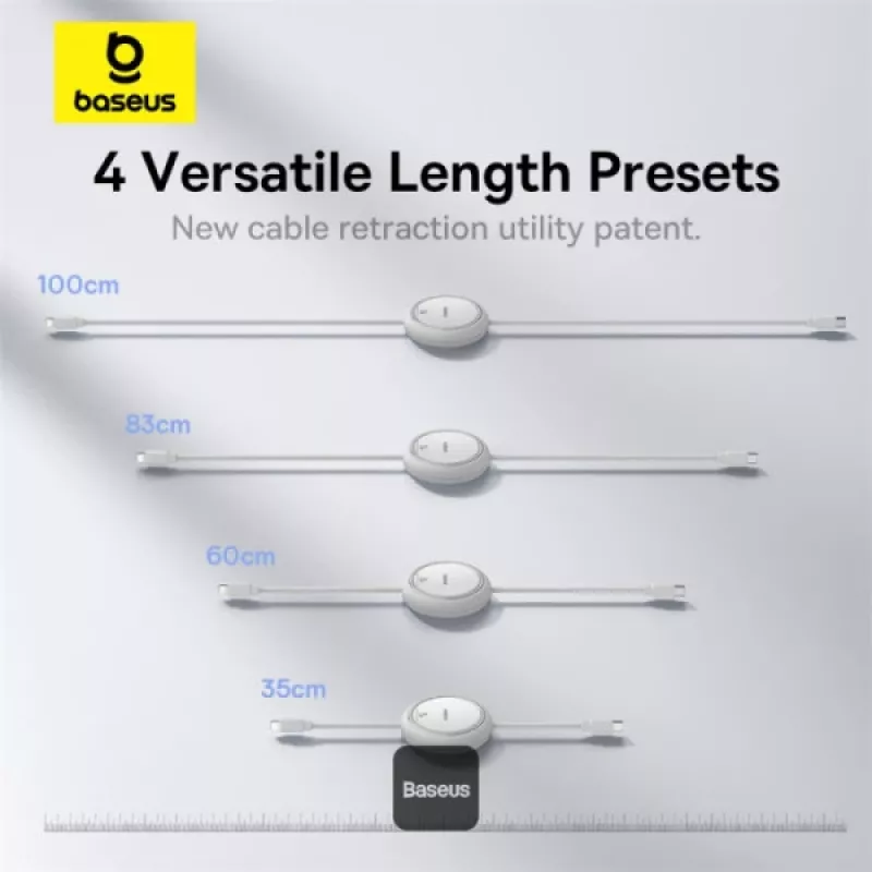 BASEUS Free2pull Paplašināms USB-C uz Ip Lightning Ātrās Uzlādes Kabelis 1 m 20 W Balts
