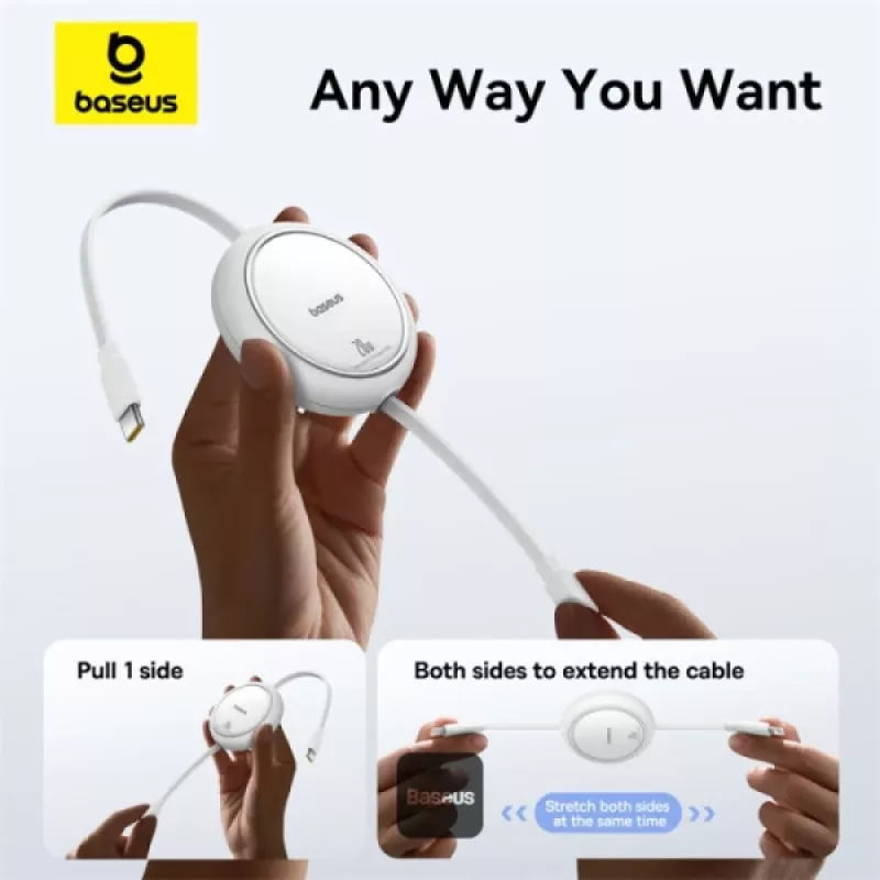 BASEUS Free2pull Paplašināms USB-C uz Ip Lightning Ātrās Uzlādes Kabelis 1 m 20 W Balts