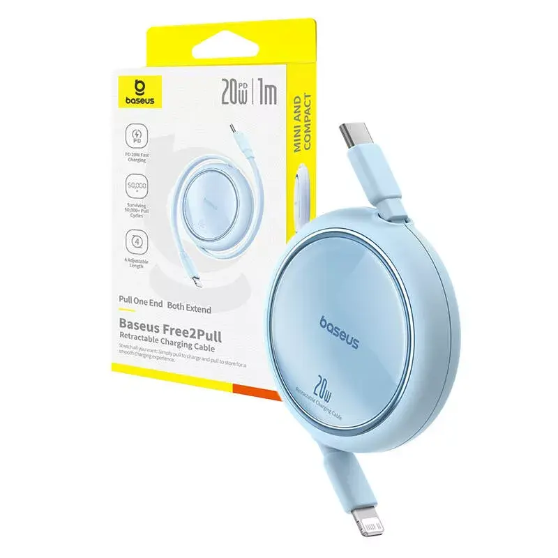 USB-C uz Lightning vads Baseus Free2Pull 20W, 1 m, zils, 480 Mbps, USB PD