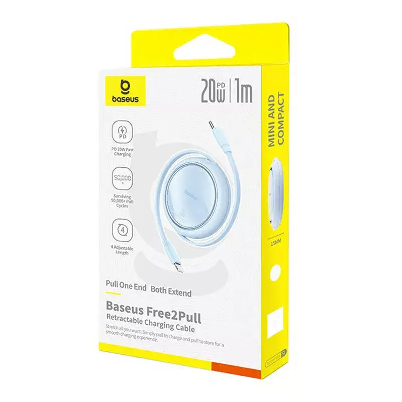 USB-C uz Lightning vads Baseus Free2Pull 20W, 1 m, zils, 480 Mbps, USB PD