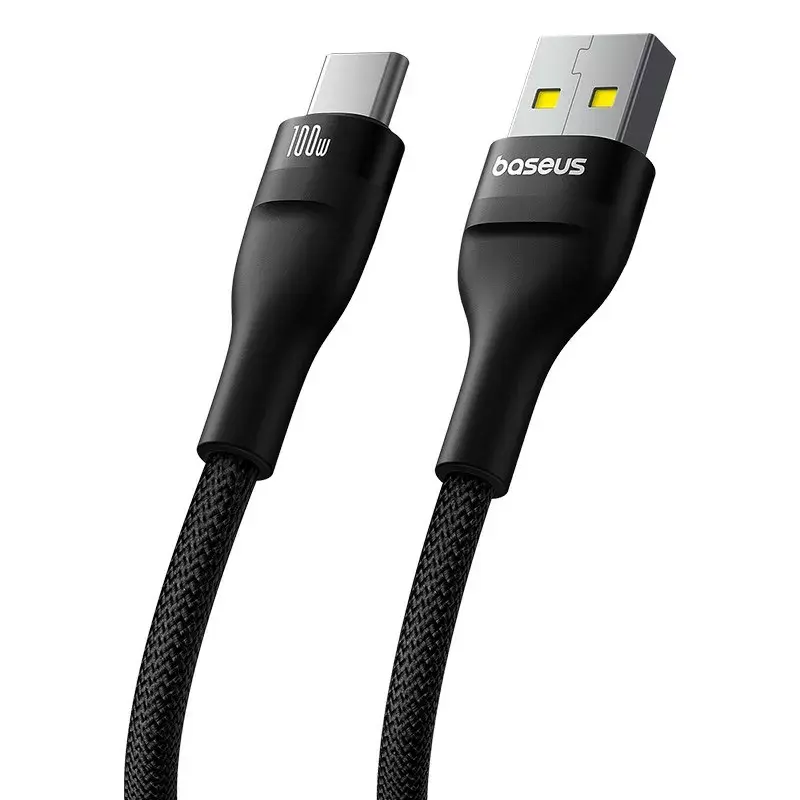 USB-A uz USB-C kabelis Baseus Flash 2 1m 100W melns, USB PD, 480 Mbps, neilons