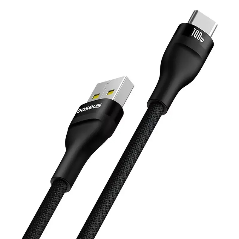 USB-A uz USB-C kabelis Baseus Flash 2 1m 100W melns, USB PD, 480 Mbps, neilons