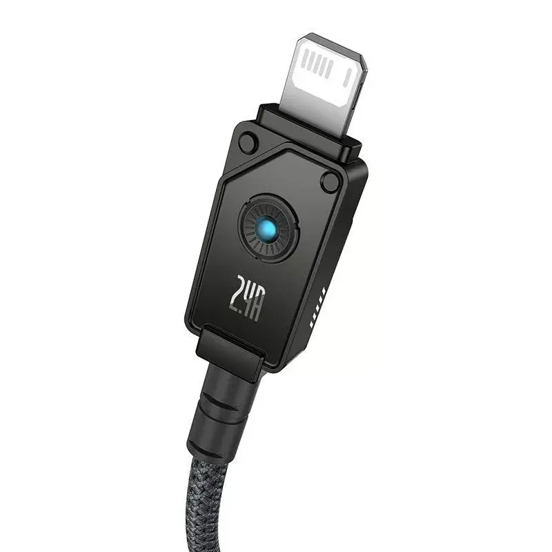 USB-A uz Lightning kabelis Baseus P10355802111-00 — 1 m, 5V/2.4A, USB PD, aramīda šķiedra, melns