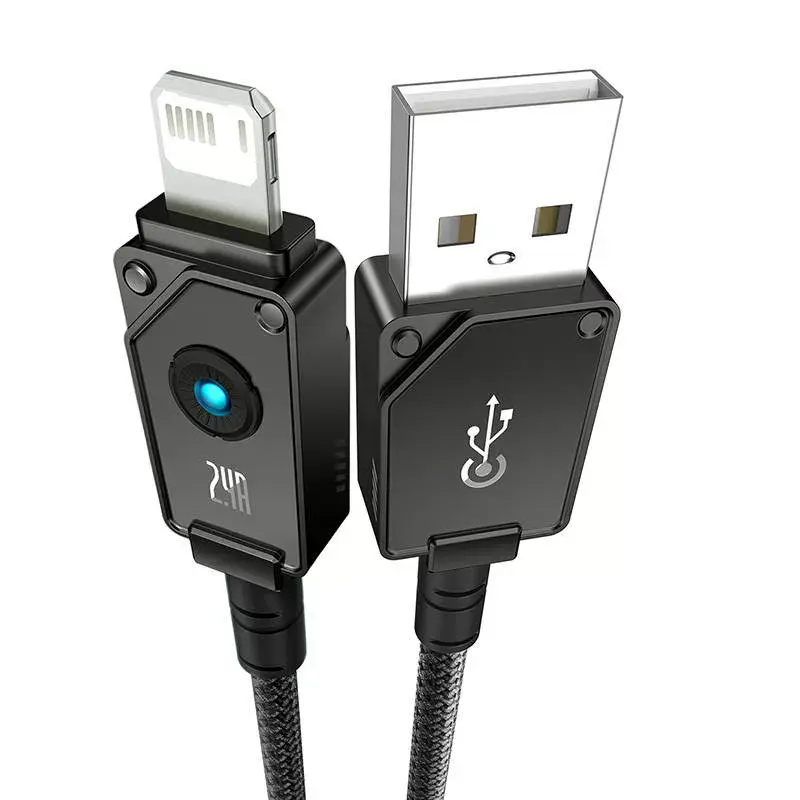 USB-A uz Lightning kabelis Baseus P10355802111-00 — 1 m, 5V/2.4A, USB PD, aramīda šķiedra, melns