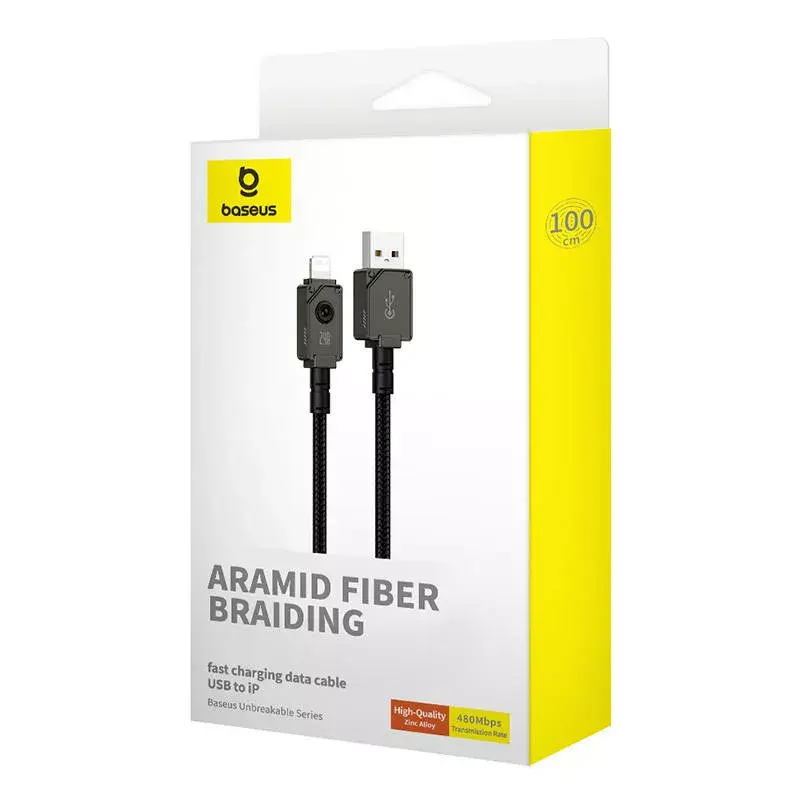 USB-A uz Lightning kabelis Baseus P10355802111-00 — 1 m, 5V/2.4A, USB PD, aramīda šķiedra, melns