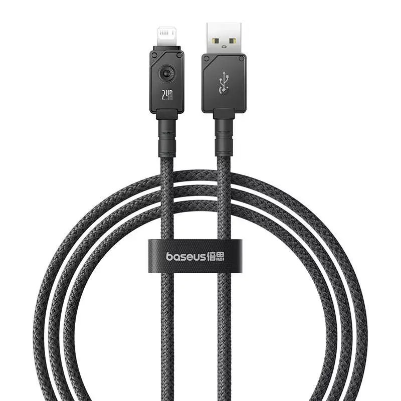 USB-A uz Lightning kabelis Baseus P10355802111-00 — 1 m, 5V/2.4A, USB PD, aramīda šķiedra, melns