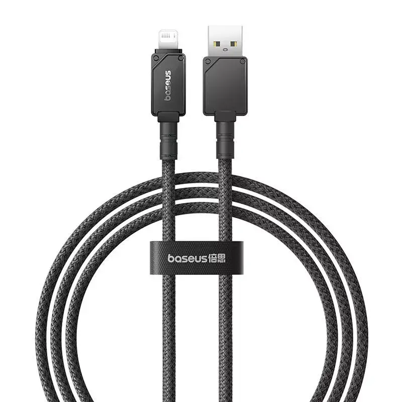 USB-A uz Lightning kabelis Baseus P10355802111-00 — 1 m, 5V/2.4A, USB PD, aramīda šķiedra, melns