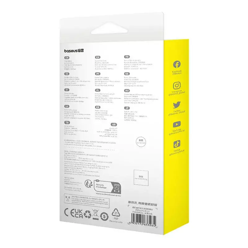 USB A–Lightning kabelis Baseus 1 m 5 V 2,4 A balts, USB PD, 480 Mbit/s