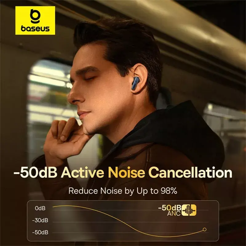 True Wireless in-ear headset Baseus 35 True — Bluetooth 5.3, ANC, 8 h atskaņošanas (ANC izslēgts), 65 h ar ietveru, 800 mAh ietvere, USB-C, melna