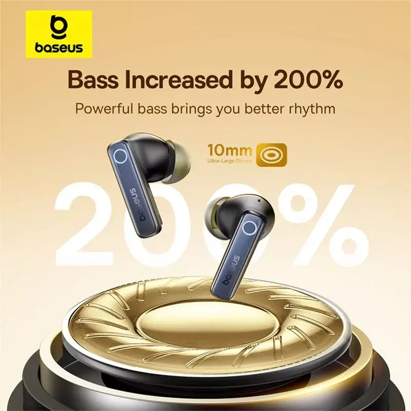 True Wireless in-ear headset Baseus 35 True — Bluetooth 5.3, ANC, 8 h atskaņošanas (ANC izslēgts), 65 h ar ietveru, 800 mAh ietvere, USB-C, melna