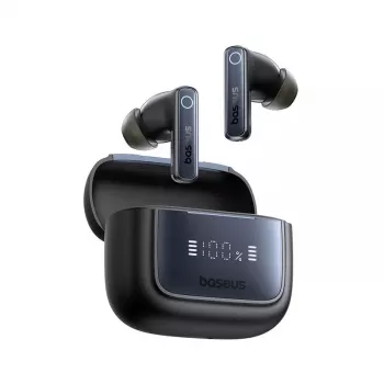True Wireless in-ear headset Baseus 35 True — Bluetooth 5.3, ANC, 8 h atskaņošanas (ANC izslēgts), 65 h ar ietveru, 800 mAh ietvere, USB-C, melna