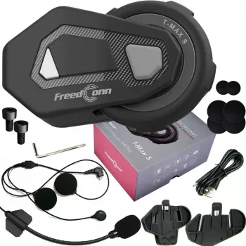 Austiņas FreedConn T-MAX S V4 PRO SINGLE — Bluetooth 5.1, intercoms līdz 1000 m, FM radio, 11 h sarunu laiks, LiPo 500 mAh