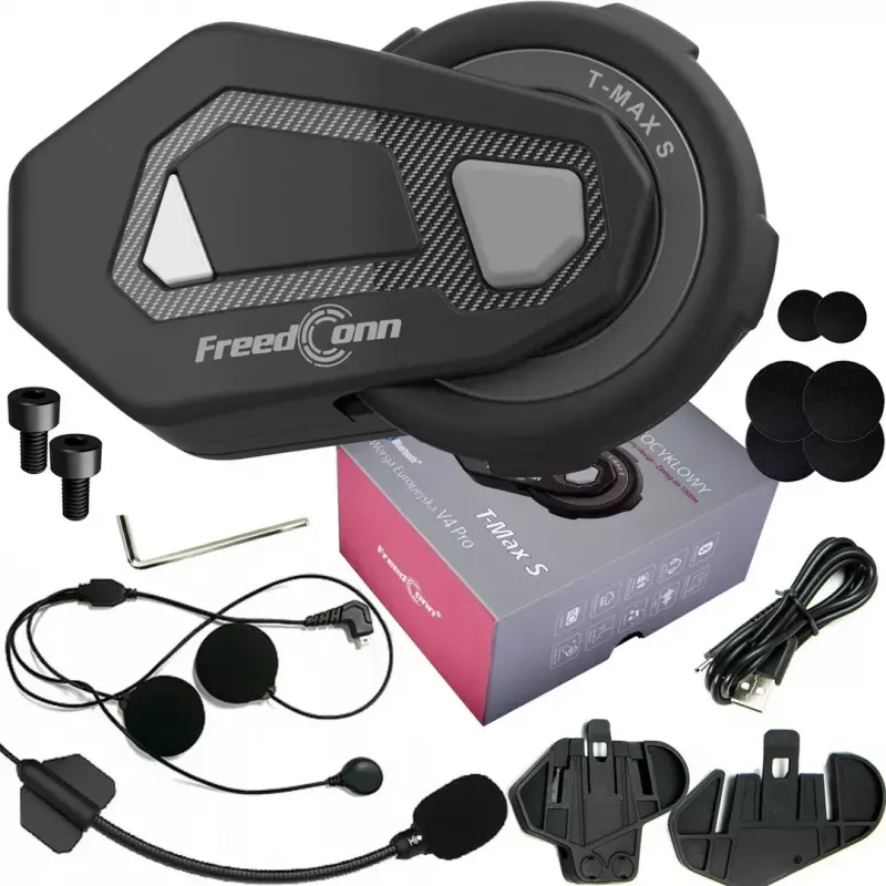 Austiņas FreedConn T-MAX S V4 PRO SINGLE — Bluetooth 5.1, intercoms līdz 1000 m, FM radio, 11 h sarunu laiks, LiPo 500 mAh
