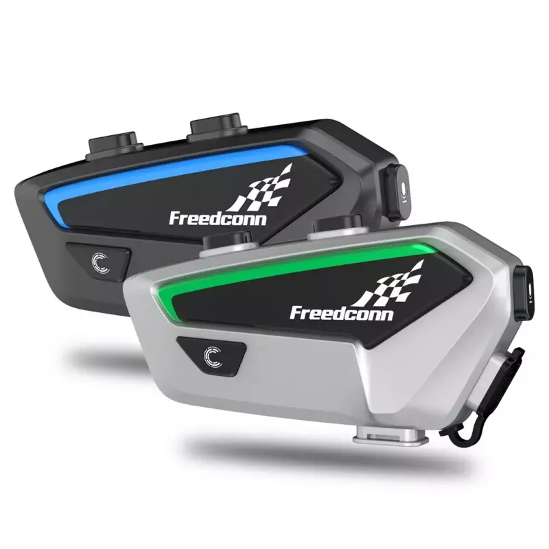 Motociklu sakaru austiņas FreedConn FX melnā krāsā — Bluetooth 5.0, IP67, diapazons 2000 m, 30 h sarunu laiks
