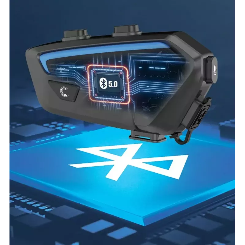 Motociklu sakaru austiņas FreedConn FX melnā krāsā — Bluetooth 5.0, IP67, diapazons 2000 m, 30 h sarunu laiks