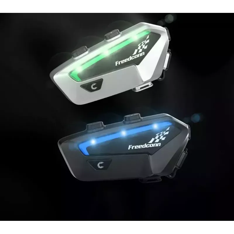 Motociklu sakaru austiņas FreedConn FX melnā krāsā — Bluetooth 5.0, IP67, diapazons 2000 m, 30 h sarunu laiks