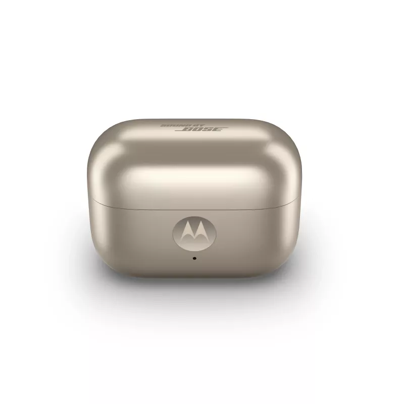 Austiņas Motorola Moto Buds Loop Bluetooth auss skava binaurālās, Dolby Atmos, Bluetooth 5.0, ANC, 8 h atskaņošana, uzlādes futrālis 520 mAh, bēšs