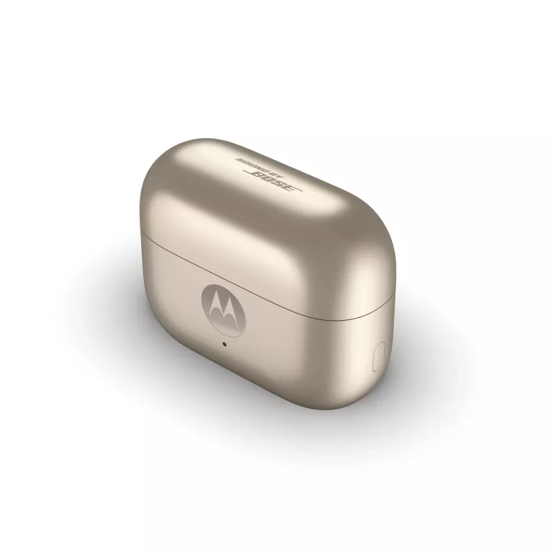 Austiņas Motorola Moto Buds Loop Bluetooth auss skava binaurālās, Dolby Atmos, Bluetooth 5.0, ANC, 8 h atskaņošana, uzlādes futrālis 520 mAh, bēšs