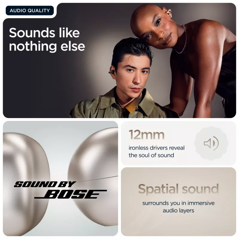 Austiņas Motorola Moto Buds Loop Bluetooth auss skava binaurālās, Dolby Atmos, Bluetooth 5.0, ANC, 8 h atskaņošana, uzlādes futrālis 520 mAh, bēšs