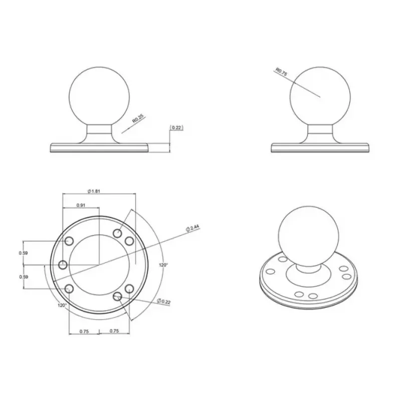 Apļveida plāksne ar lodīti RAM Mounts RAM-202U