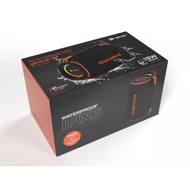 Stereo portatīvais skaļrunis TRACER XtremeBeat TWS — 15 W, IPX6, Bluetooth 5.3, 6 h, AUX/USB, mikrofons