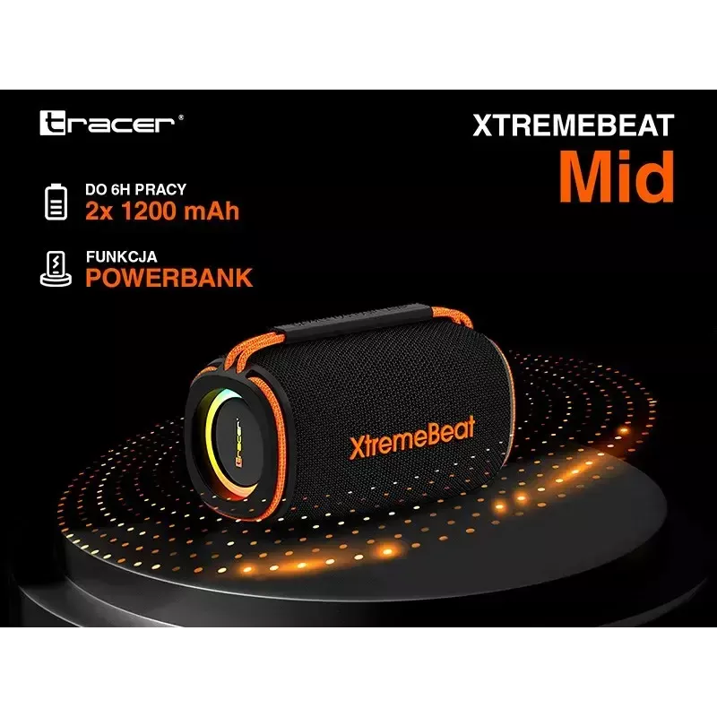 Stereo portatīvais skaļrunis TRACER XtremeBeat TWS — 15 W, IPX6, Bluetooth 5.3, 6 h, AUX/USB, mikrofons