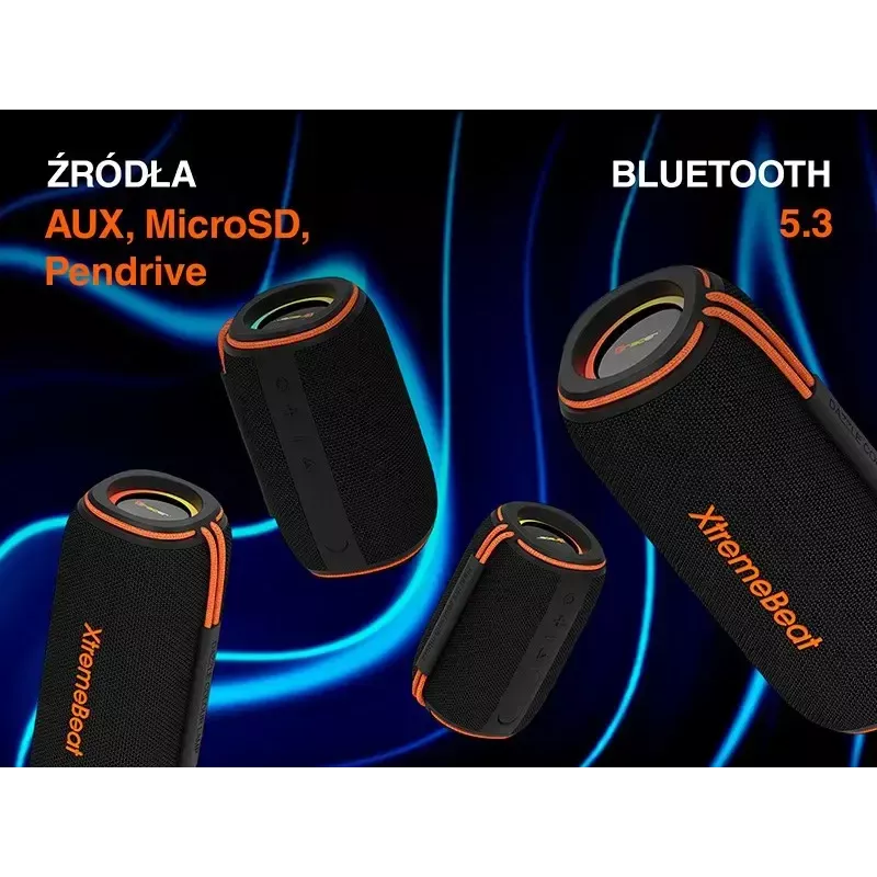 Pārnēsājams stereo skaļrunis TRACER XtraVox XL TWS BT RGB — 25 W RMS, IPX6, Bluetooth 5.3, AUX, USB-A