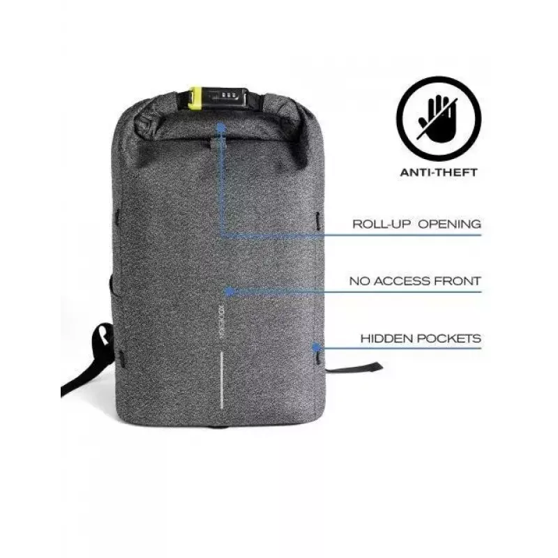 Casual mugursoma XDDESIGN Urban pelēka Fabric — 27 l, ūdensnecaurlaidīga, nodalījums 15,6 collu klēpjdatoram, TSA slēdzene